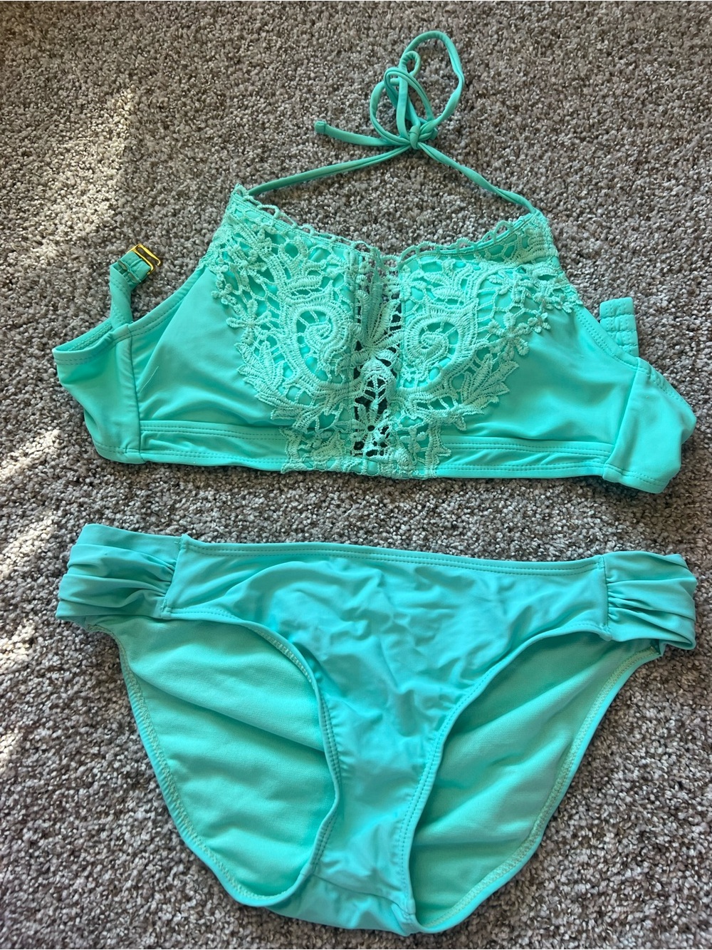 Arizona Jean Company Aqua Crochet Halter Bikini Set